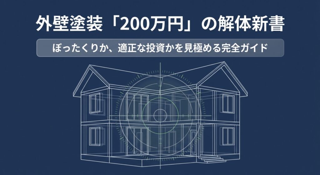 外壁塗装で200万円を超えるのは全体のわずか4%であることを示す円グラフ。大半は90万から150万円の範囲内
