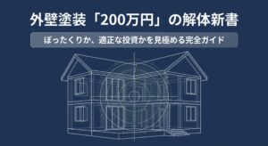 外壁塗装で200万円を超えるのは全体のわずか4%であることを示す円グラフ。大半は90万から150万円の範囲内