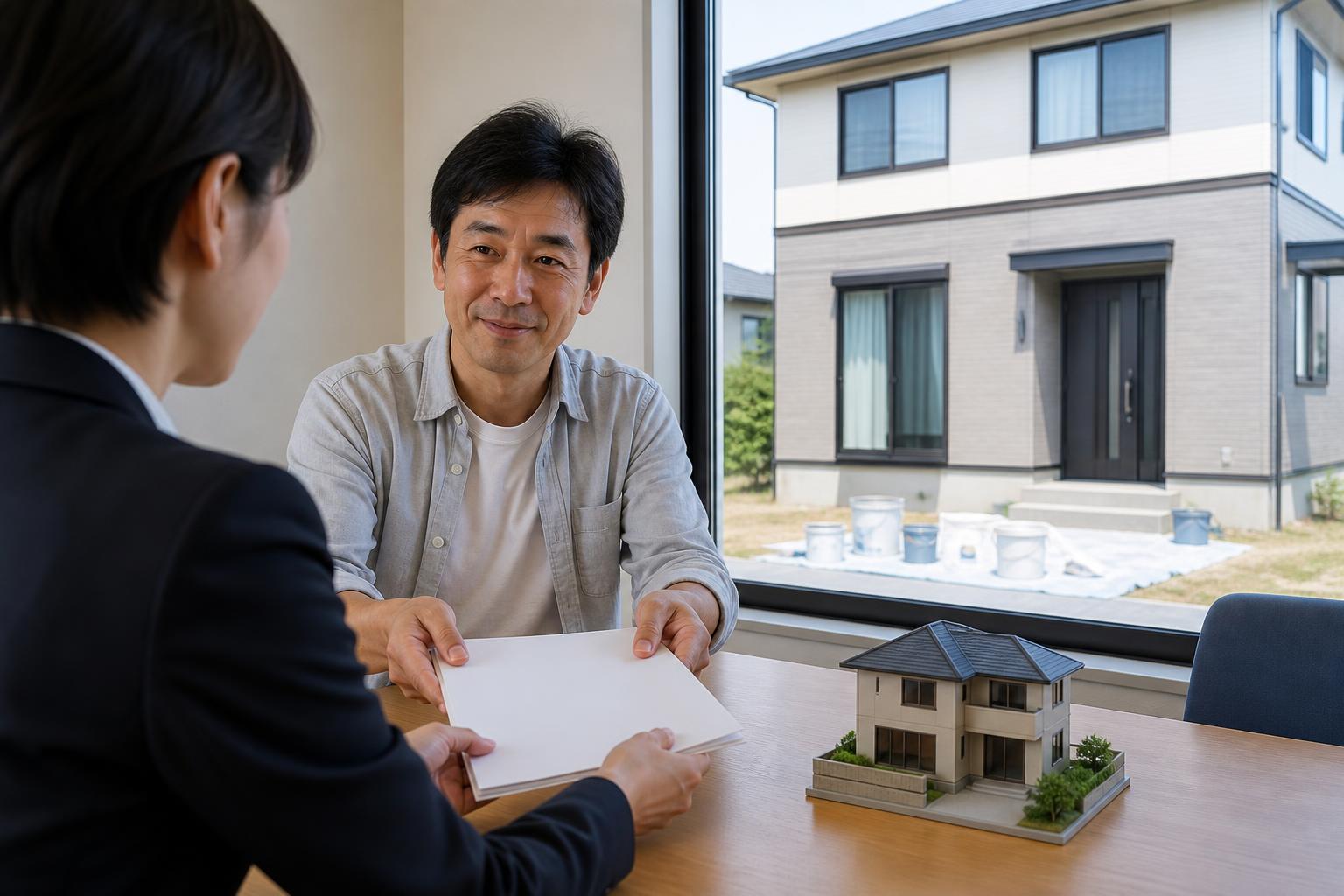 着工前の申請手続き 足場設置や外壁塗装の着工前に助成金を申請する様子