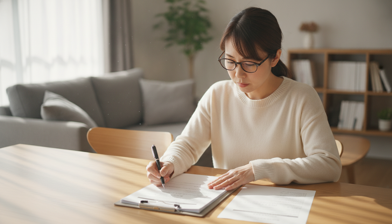 住宅の申請書類を確認している様子
