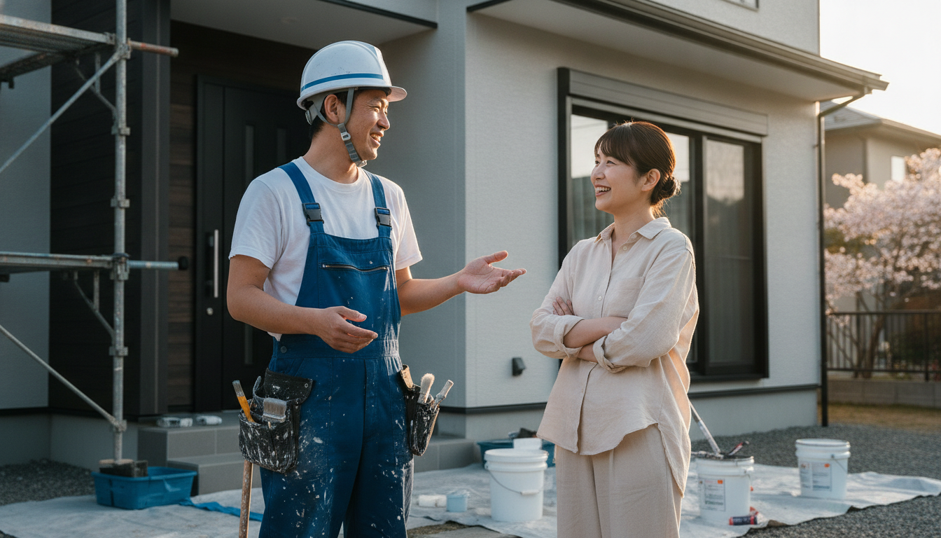 地元の優良な塗装業者に外壁の状態を無料で相談する安心感のある風景
