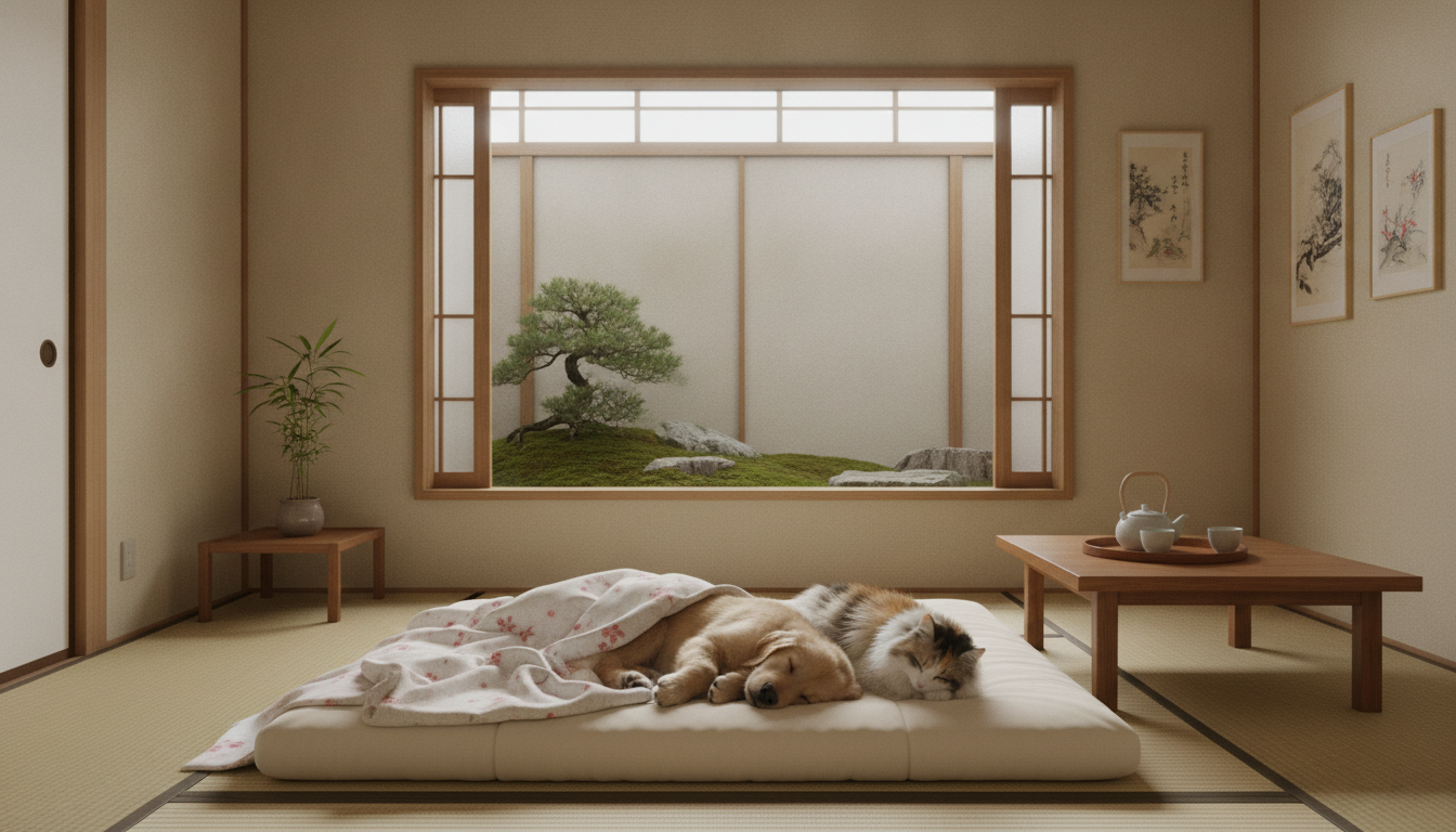 臭いの届かない室内で安全にくつろぐ犬と猫