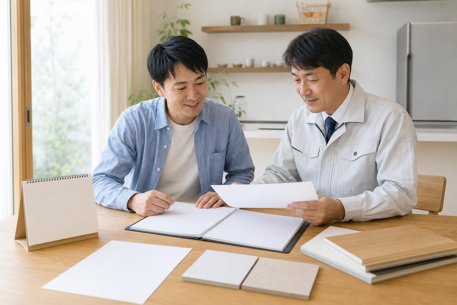 契約前に補助金の申請手順を施工業者と確認する様子