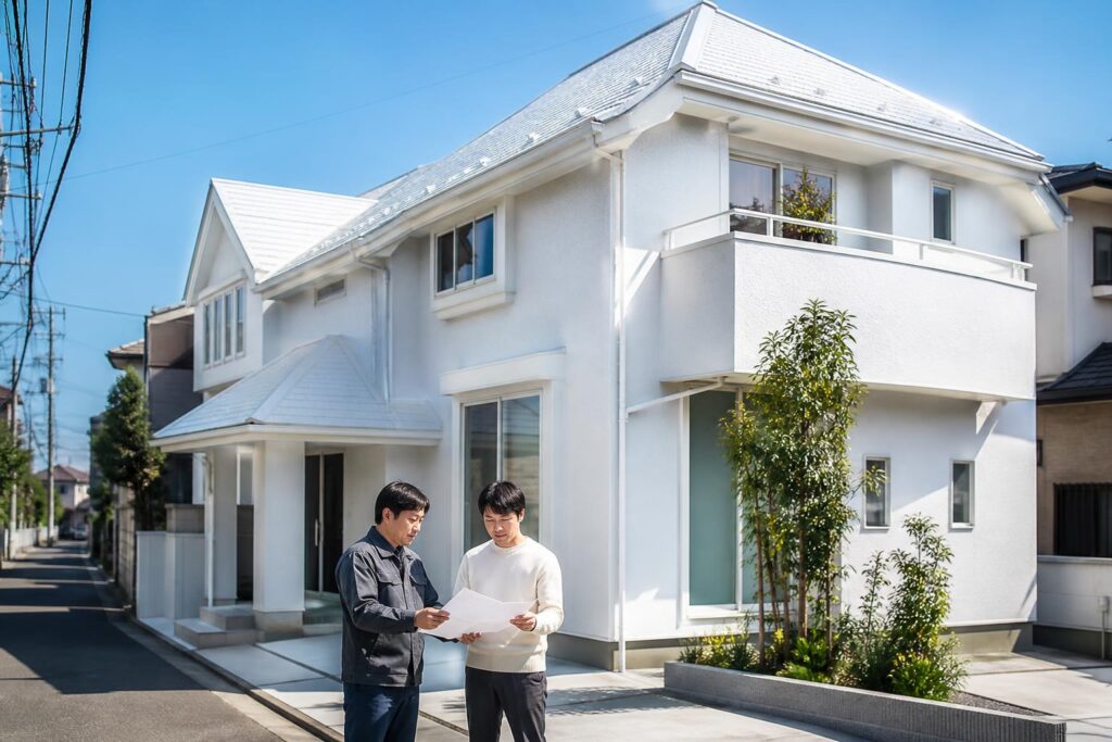 東京都内の戸建てで外壁塗装の助成金を相談する様子