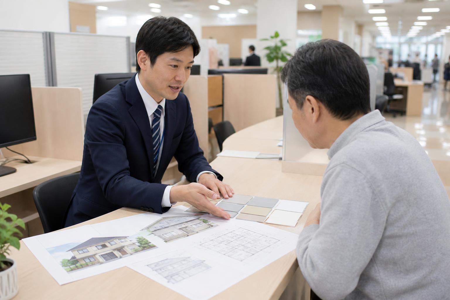 区の助成制度を確認 東京の区役所窓口で遮熱塗装の助成制度を確認する住民