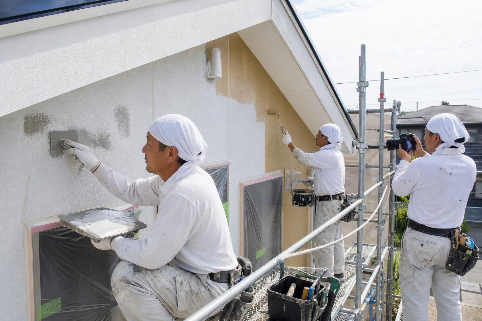 外壁の下地補修や塗装工程を撮影記録する専門業者