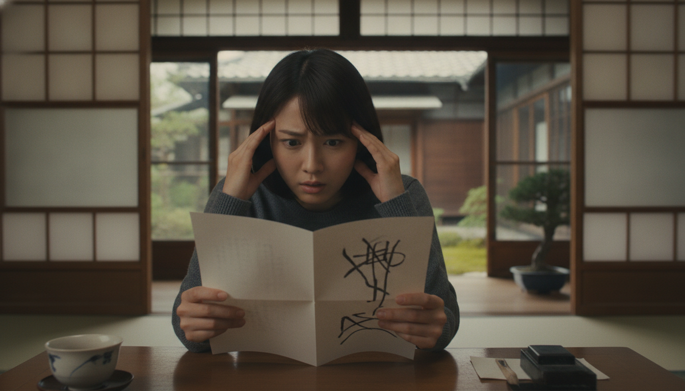 保証書を確認する様子 デスクで保証書を読みながら一般業者に依頼するリスクを考える様子