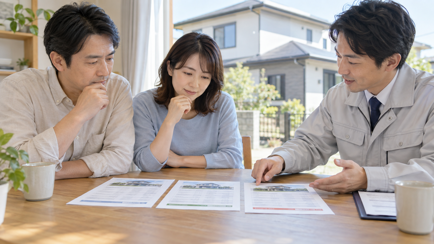 複数の外壁塗装見積もりを比較する様子