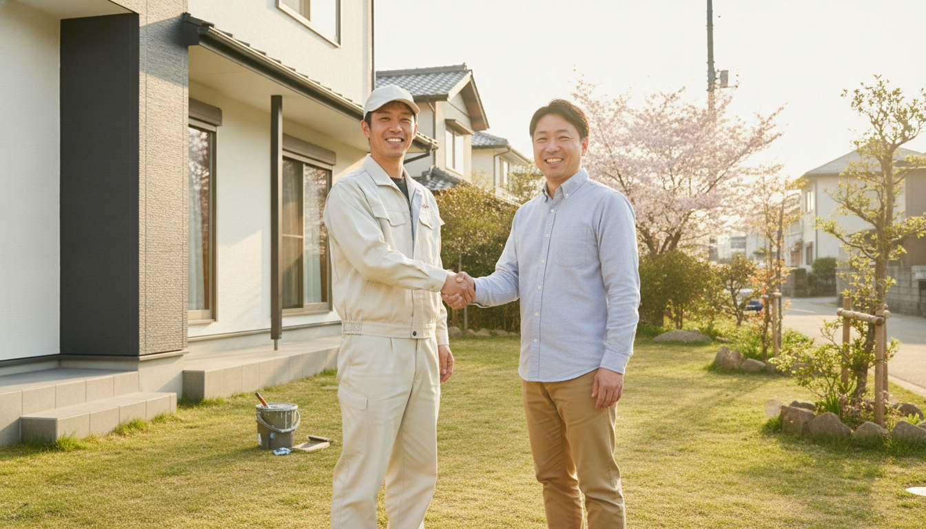 見積条件を確認する住宅所有者と施工担当者