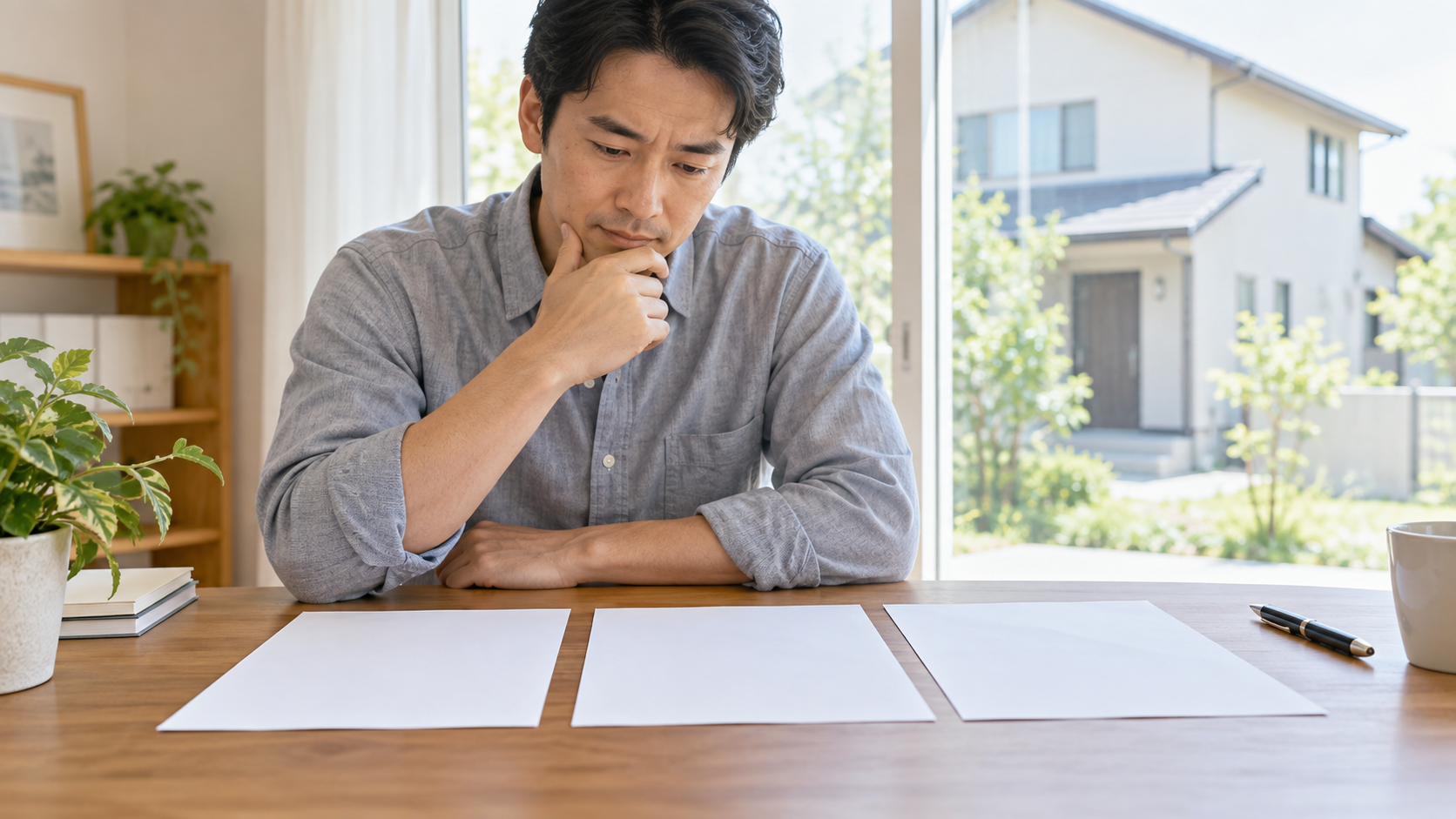 白紙の見積書を複数並べて比較する様子